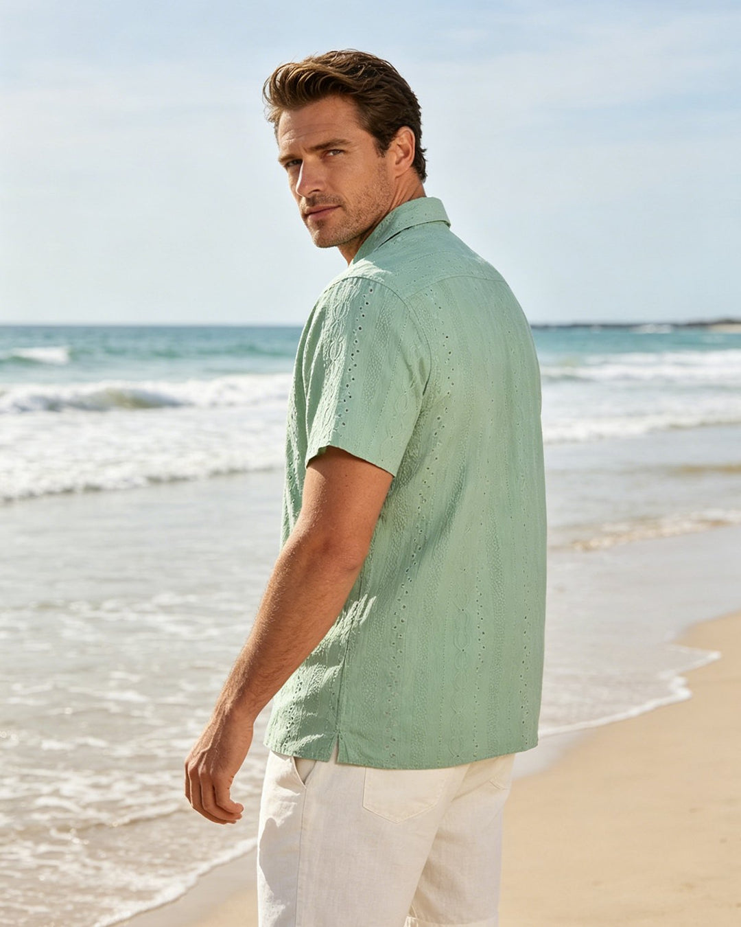 Alohadaddy® Blended Moisture-Wicking Open-Knit Pleated Breathable Camp Shirt