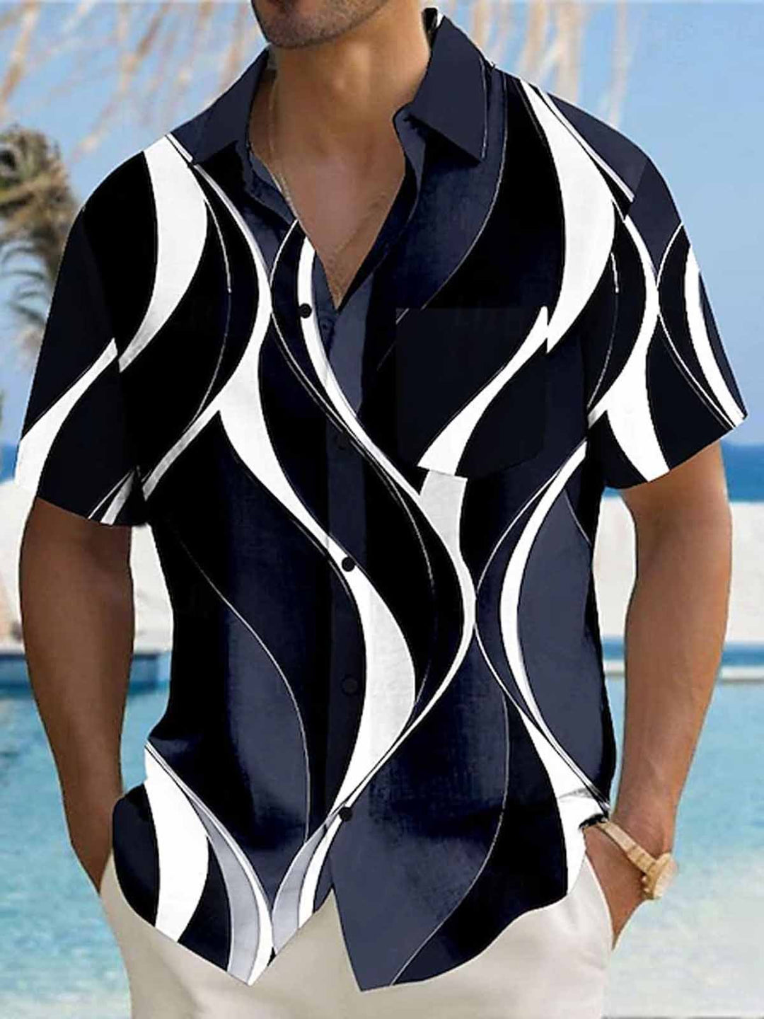 Alohadaddy Vintage Geometric Stripe Gradient Pocket Shirt