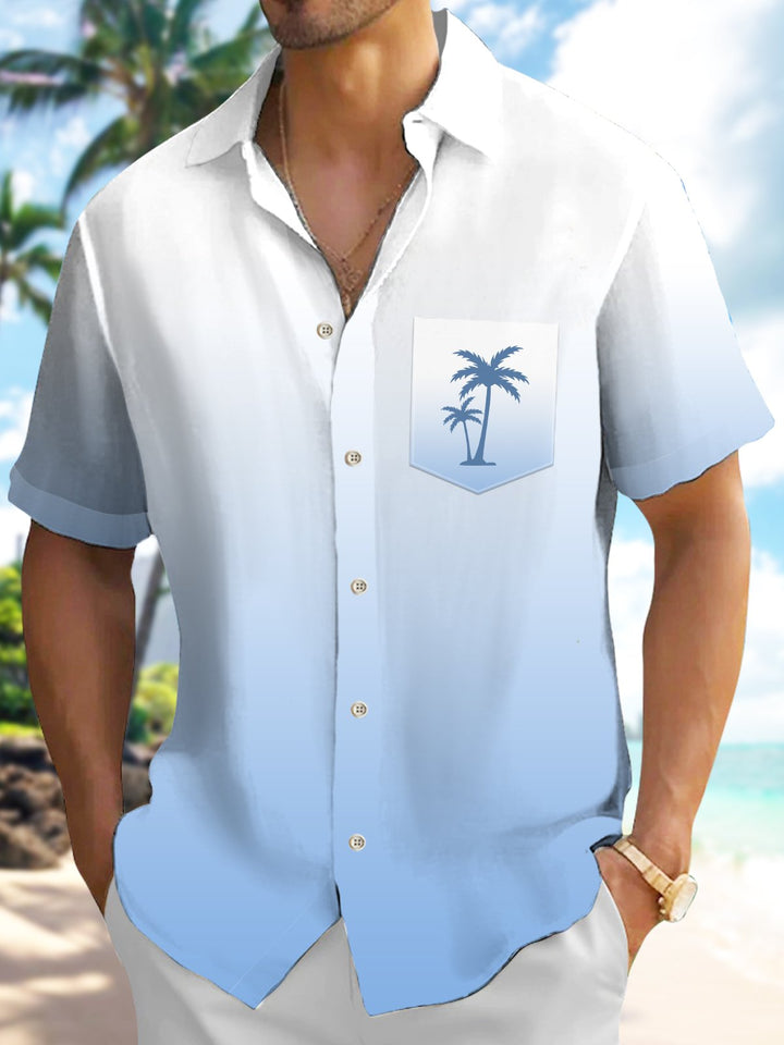 Alohadaddy Gradient Solid Color Basic Hawaiian Coconut Tree Vacation Shirt