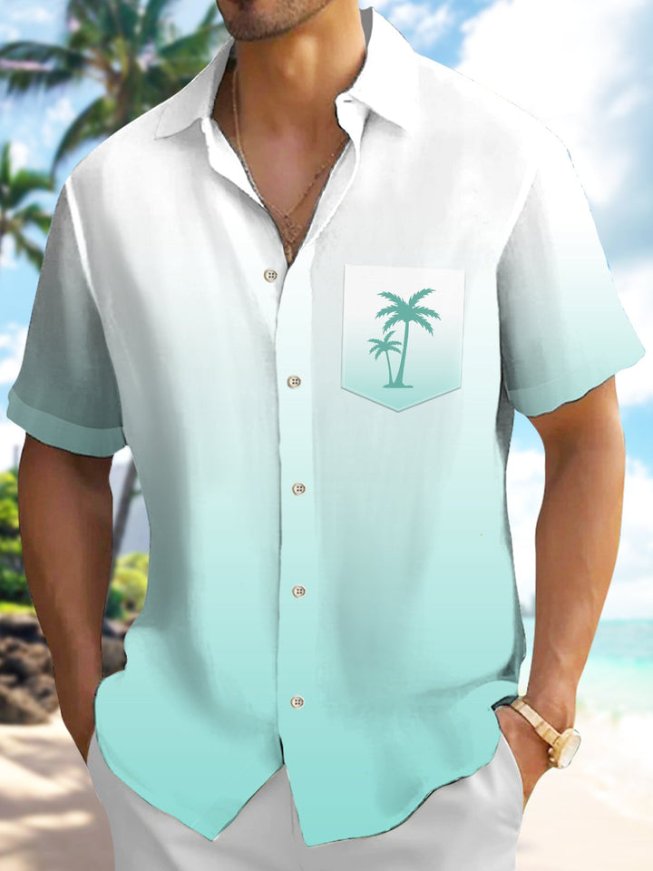 Alohadaddy Gradient Solid Color Basic Hawaiian Coconut Tree Vacation Shirt