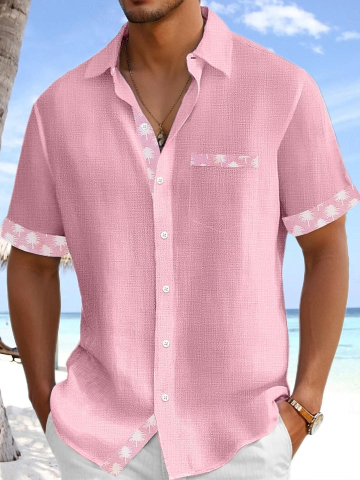 Alohadaddy Breathable Basic Solid Color Patchwork Coconut Tree Pocket Shirt