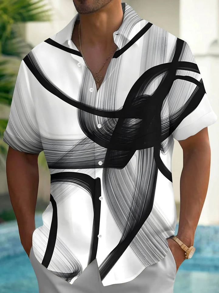Alohadaddy Breathable Skin-Friendly Retro Geometric Abstract Pocket Elastic Shirt