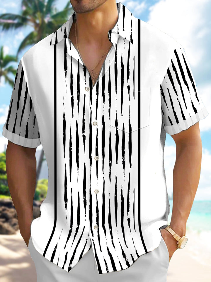 Alohadaddy Retro Geometric Texture Breathable Cool Stretch Pocket Shirt