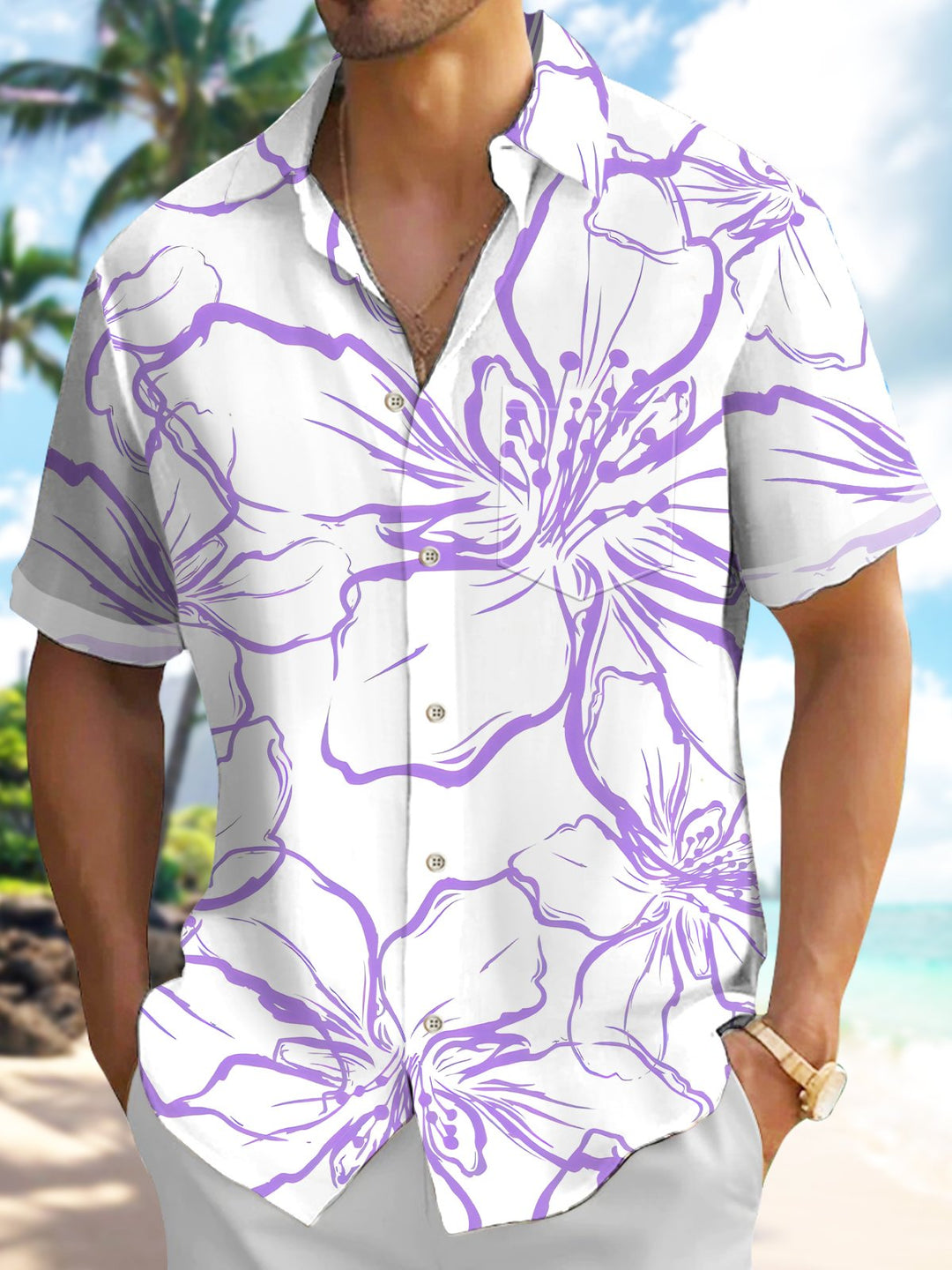 Alohadaddy Hawaiian Floral Tropical Basic Breathable Plus Size Shirt