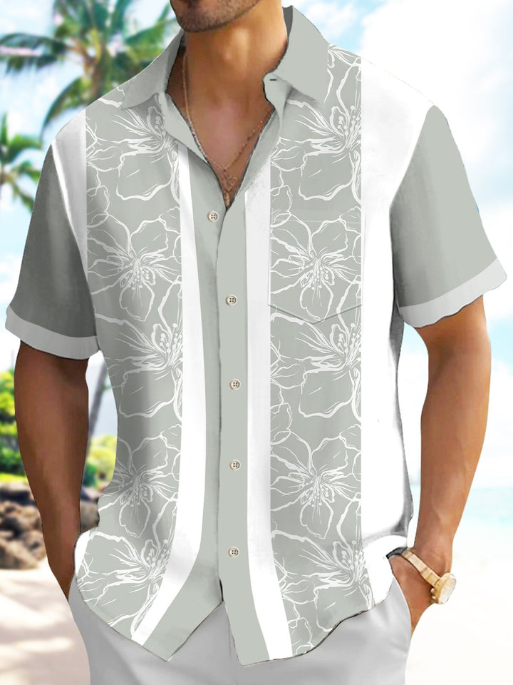 Alohadaddy Pocket Vintage Bowling Plant Floral Print Beach Men&