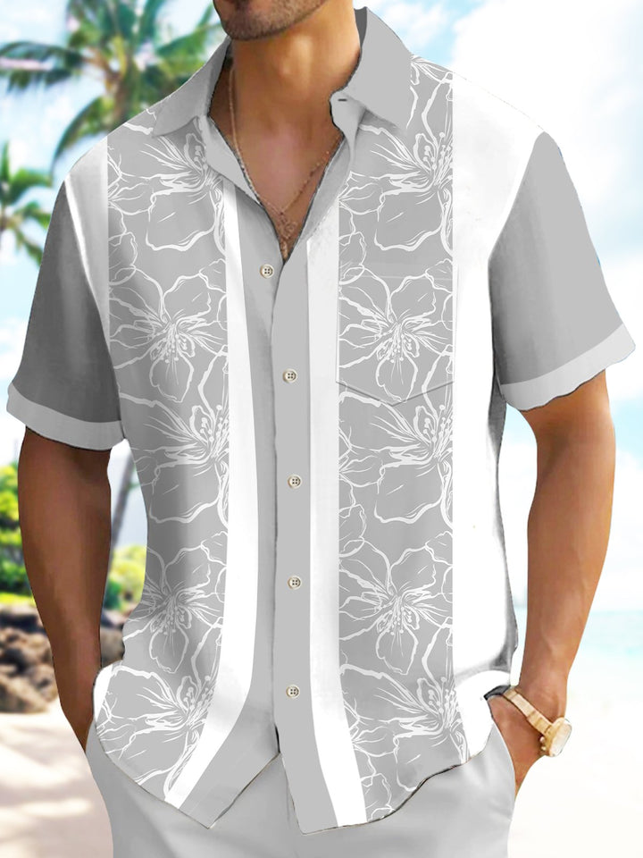 Alohadaddy Pocket Vintage Bowling Plant Floral Print Beach Men&