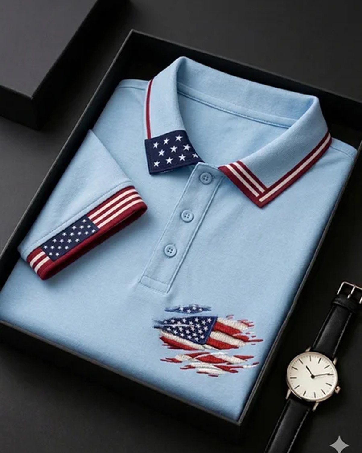 Alohadaddy® Men's Vintage Independence Day Ripped Distressed American Flag Graphic Short Sleeve Polo Shirt Big & Tall
