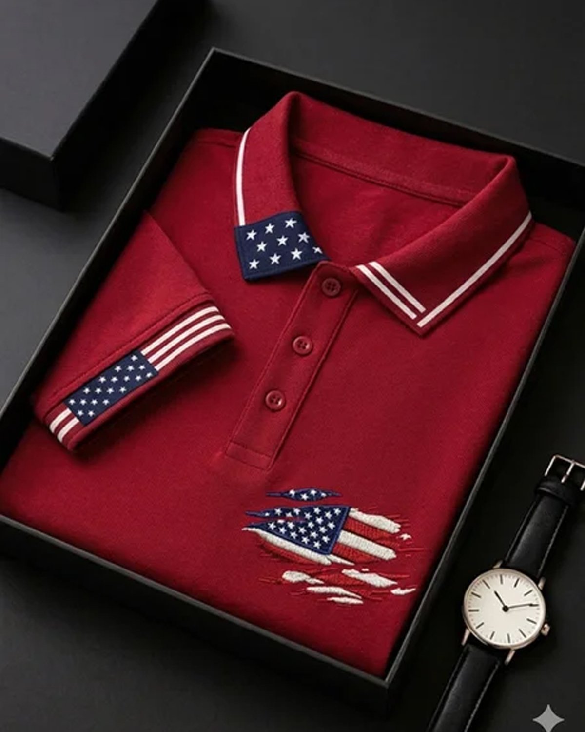 Alohadaddy® Men's Vintage Independence Day Ripped Distressed American Flag Graphic Short Sleeve Polo Shirt Big & Tall