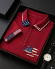 Alohadaddy® Men's Vintage Independence Day Ripped Distressed American Flag Graphic Short Sleeve Polo Shirt Big & Tall