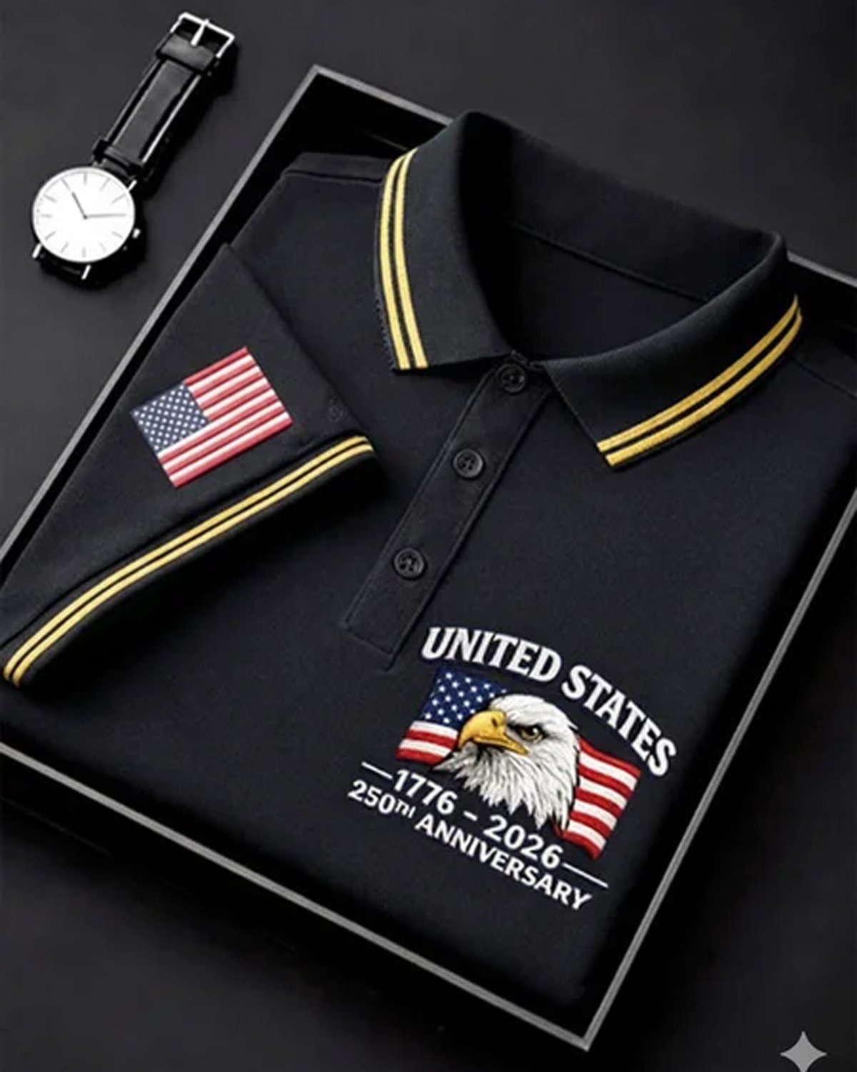 Alohadaddy® Men's Vintage Heritage USA 250th Anniversary Bald Eagle Head Flag Graphic Short Sleeve Polo Shirt Big & Tall