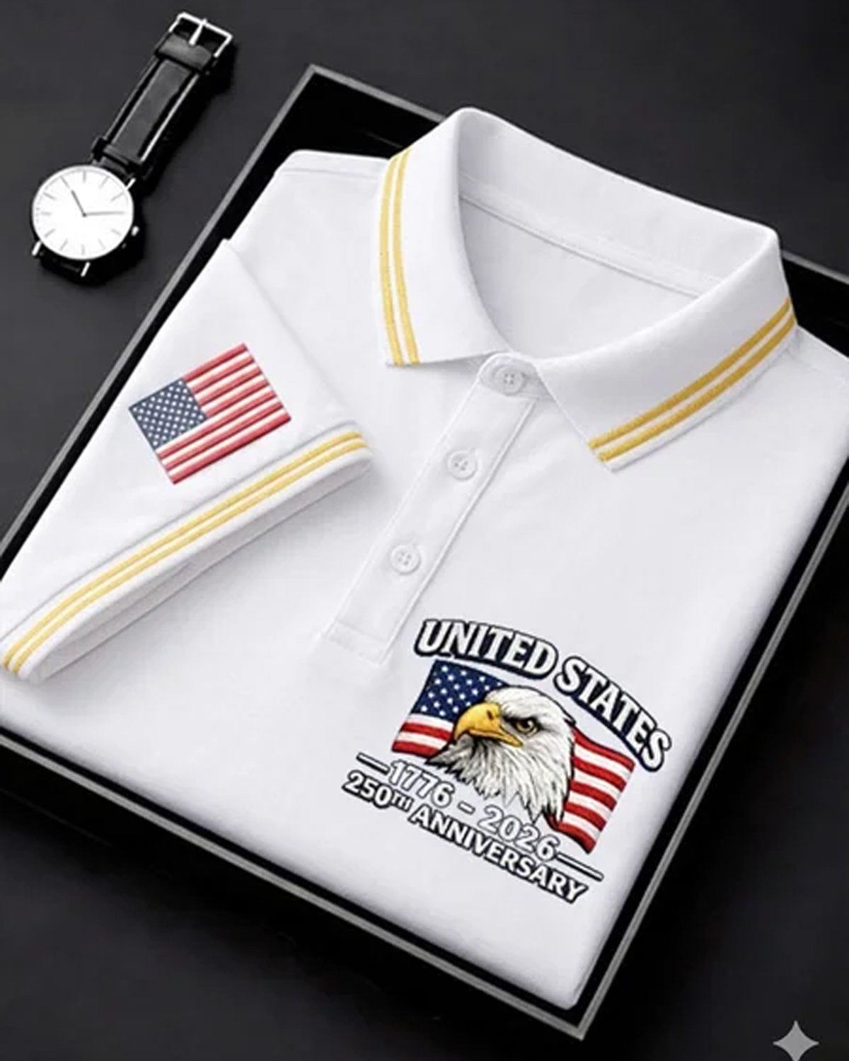 Alohadaddy® Men's Vintage Heritage USA 250th Anniversary Bald Eagle Head Flag Graphic Short Sleeve Polo Shirt Big & Tall