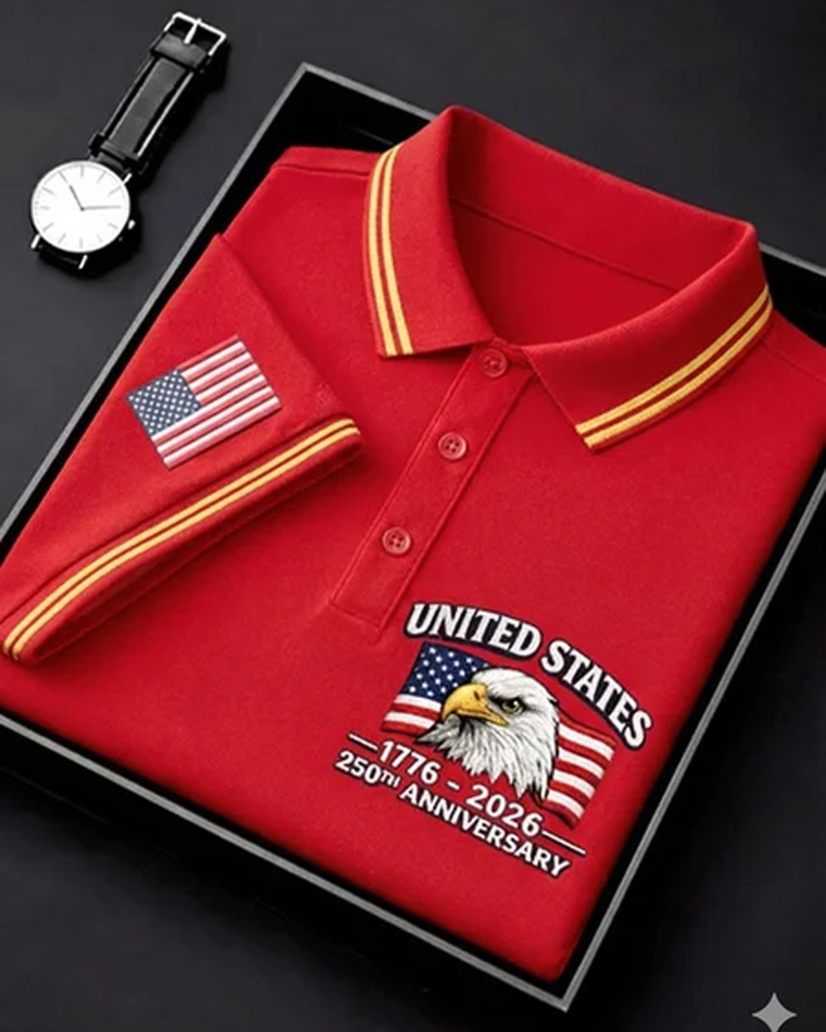 Alohadaddy® Men's Vintage Heritage USA 250th Anniversary Bald Eagle Head Flag Graphic Short Sleeve Polo Shirt Big & Tall