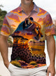 Alohadaddy® Men's Vintage Leopard Forest Grassland Print Short-Sleeve Polo Shirt