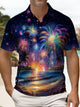 Alohadaddy® Men's Hawaiian Gradient Beach Coconut Tree Fireworks Short-Sleeve Polo Shirt