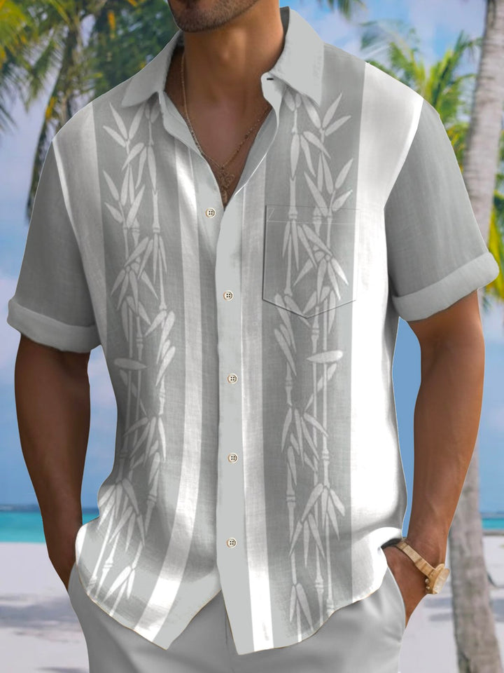 AlohaDaddy Pocket Vintage Bowling Plant Bamboo Print Beach Men&