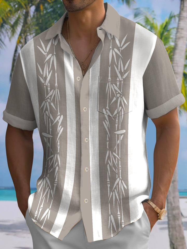 AlohaDaddy Pocket Vintage Bowling Plant Bamboo Print Beach Men&