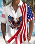 Alohadaddy® Men's Holiday 250th Majestic Bald Eagle Star-Spangled Banner Motif Asymmetric Patriotic Layout Print Retro Button Down Short-Sleeve Big & Tall