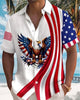 Alohadaddy® Men's Holiday 250th Majestic Bald Eagle Star-Spangled Banner Motif Asymmetric Patriotic Layout Print Retro Button Down Short-Sleeve Big & Tall