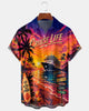 Alohadaddy® Men's  Tropic Cruise Life Adventure Golden Sunset Voyage Tropical Beach Elements Print Retro Button Down Short-Sleeve Big & Tall
