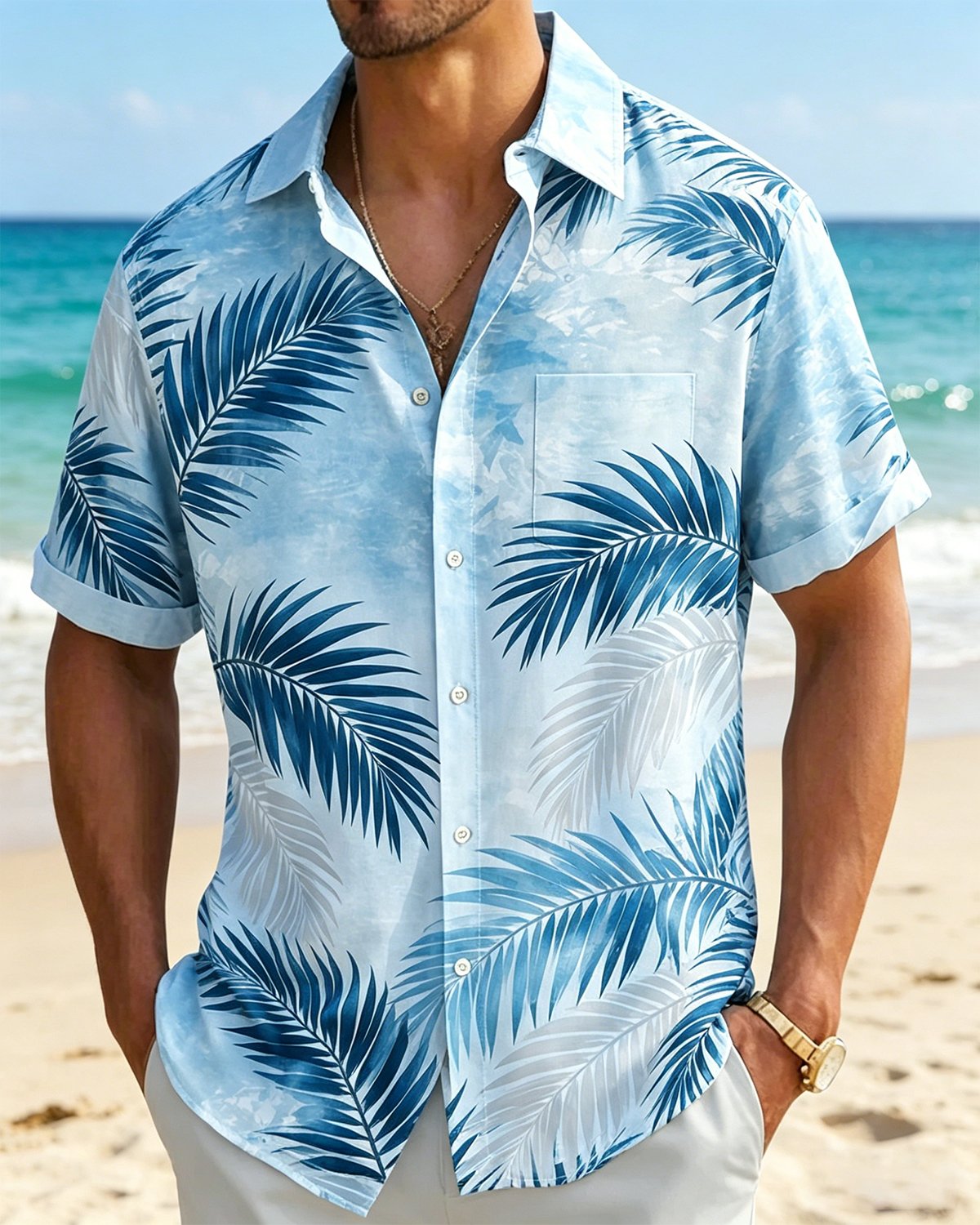 Alohadaddy® Hawaiian Tropical Floral Leaf Gradient Short-Sleeve Shirt