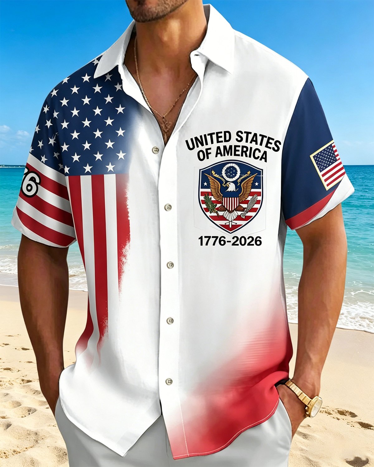 Alohadaddy® U.S. Flag 250th Independence Day Commemorative Short-Sleeve Shirt