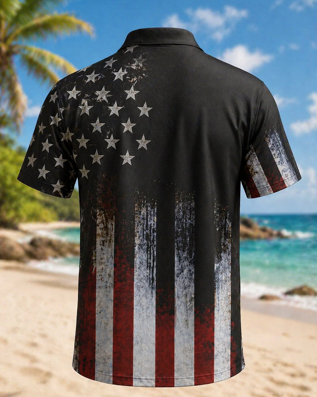 Alohadaddy® American Flag 250th Independence Day Commemorative Short-Sleeve Polo Shirt