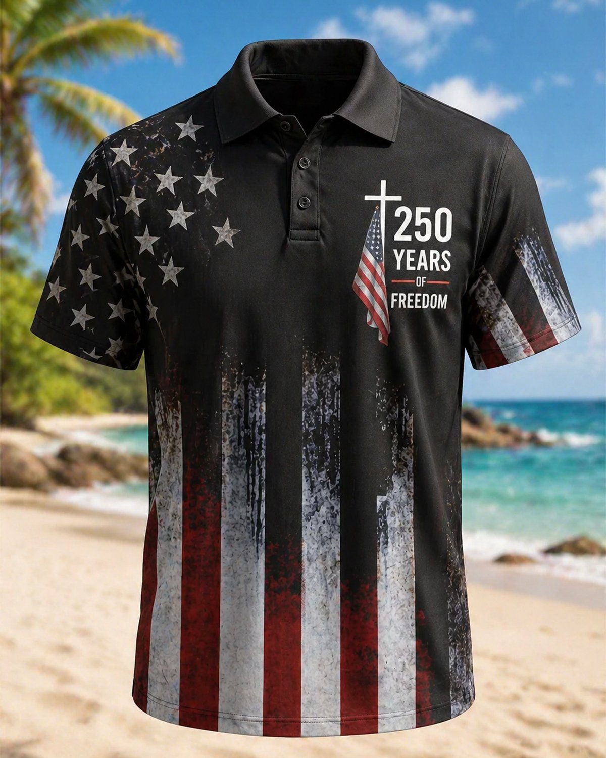 Alohadaddy® American Flag 250th Independence Day Commemorative Short-Sleeve Polo Shirt