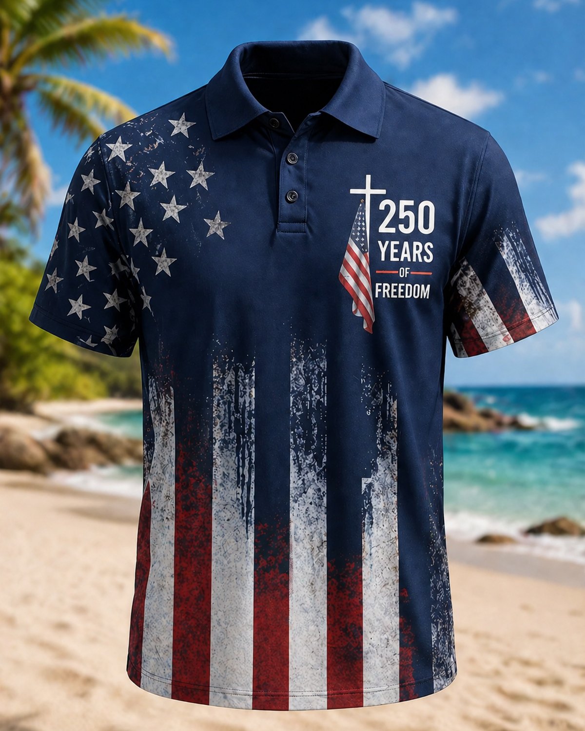 Alohadaddy® American Flag 250th Independence Day Commemorative Short-Sleeve Polo Shirt