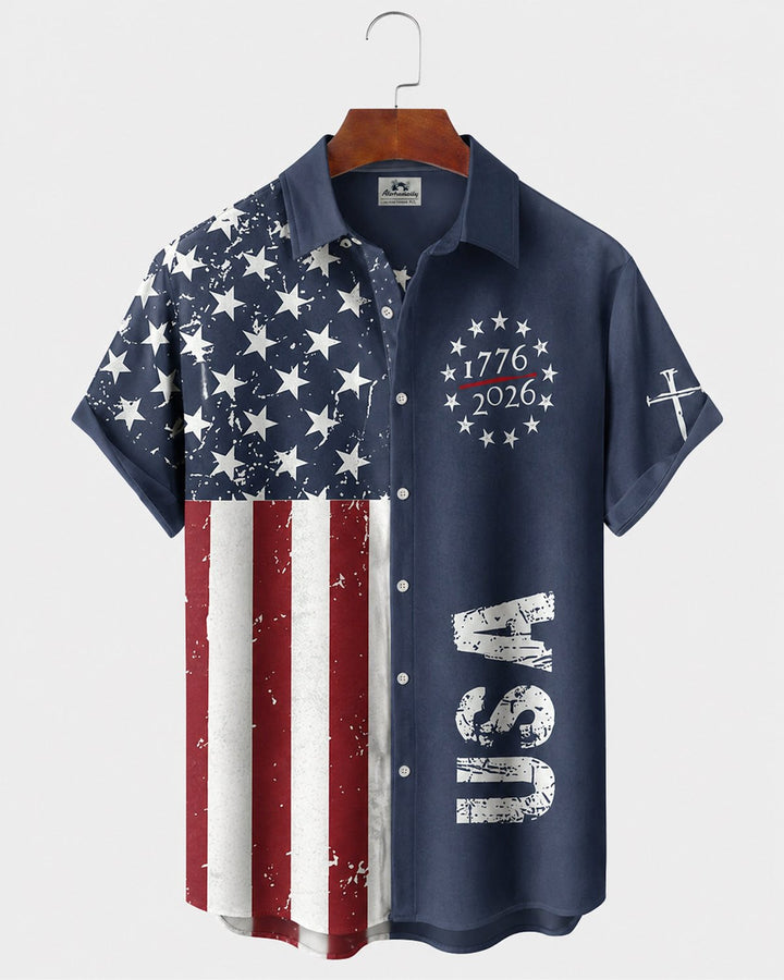 Alohadaddy® Flag 250th Independence Day Commemorative Short-Sleeve Shirt