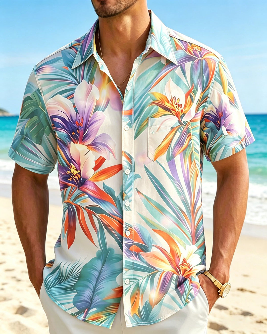 Alohadaddy® Hawaiian Classic Floral Tropical Plant Short-Sleeve Shirt