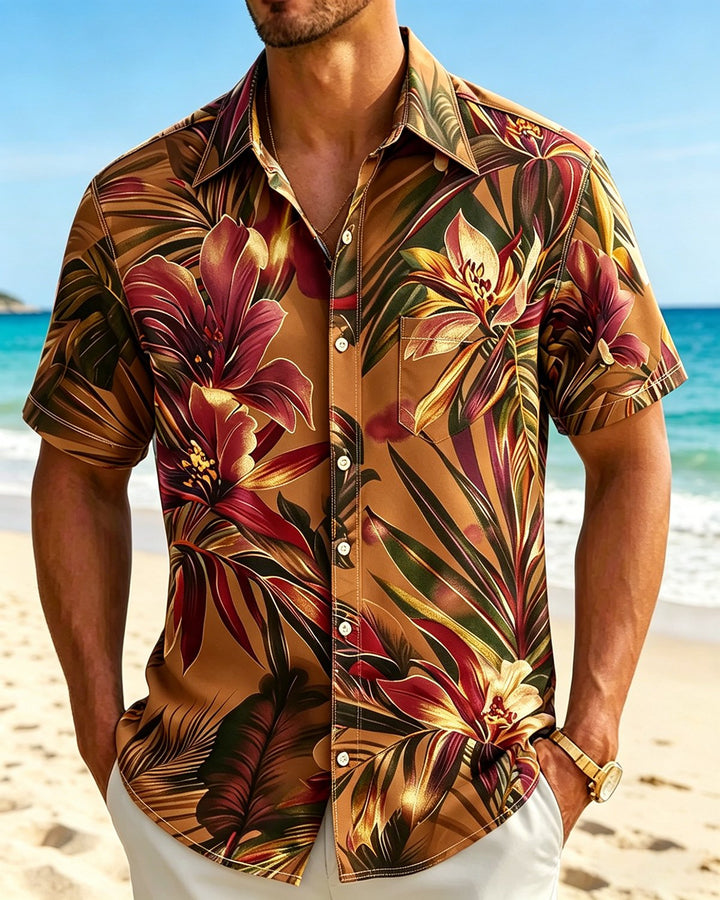 Alohadaddy® Hawaiian Classic Floral Tropical Plant Short-Sleeve Shirt
