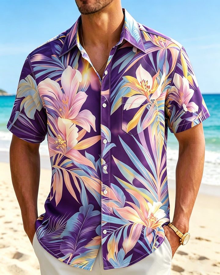 Alohadaddy® Hawaiian Classic Floral Tropical Plant Short-Sleeve Shirt