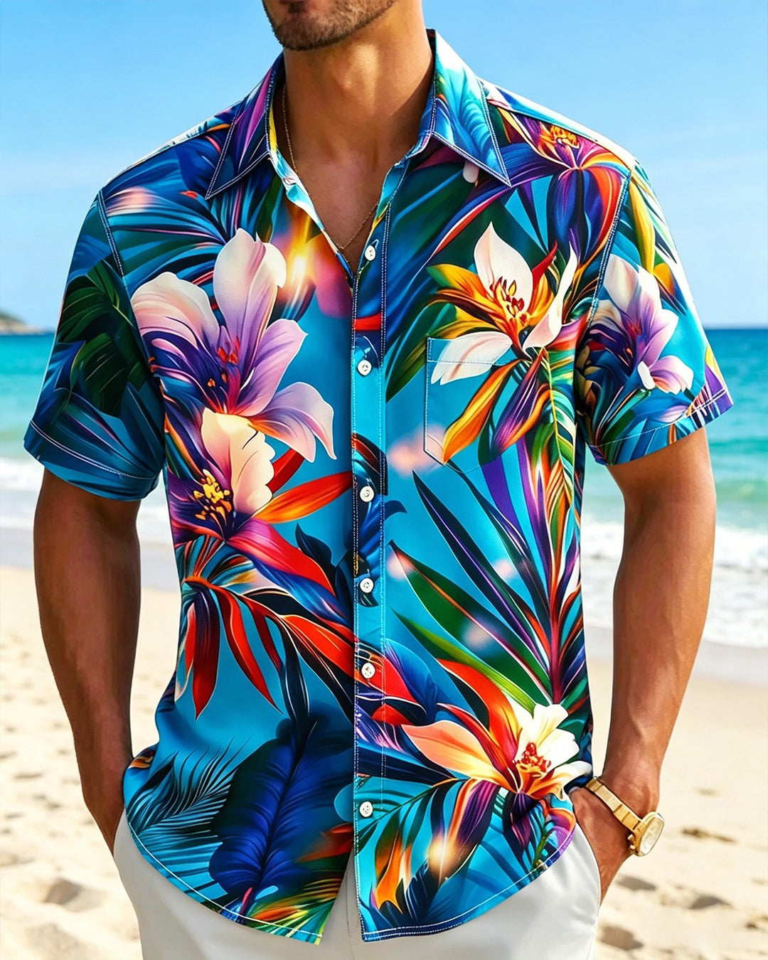 Alohadaddy® Hawaiian Classic Floral Tropical Plant Short-Sleeve Shirt