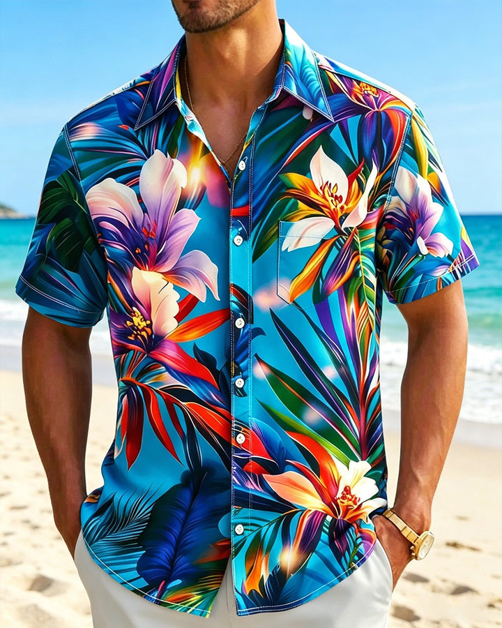 Alohadaddy® Hawaiian Classic Floral Tropical Plant Short-Sleeve Shirt