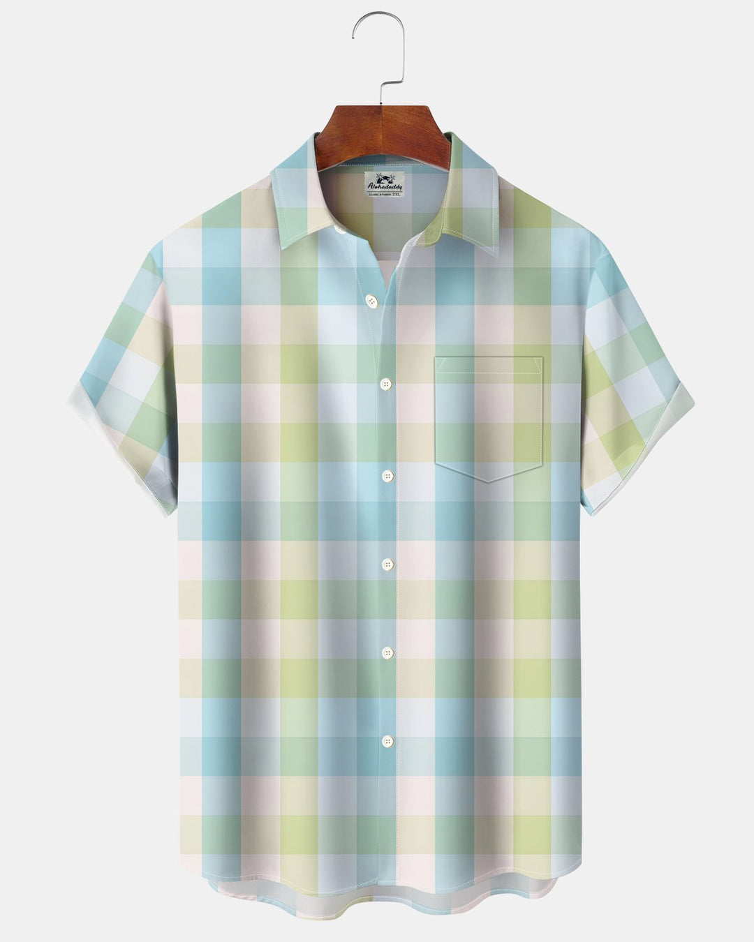 Alohadaddy® Basic Check Geometric Print Pocket Short-Sleeve Shirt