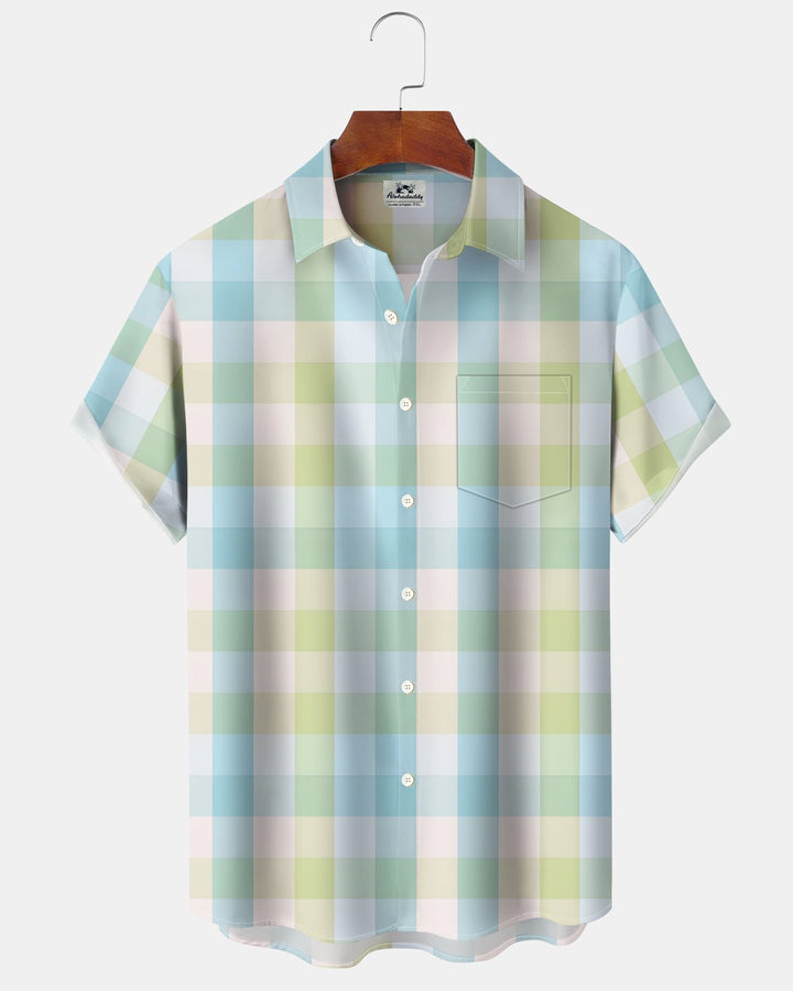 Alohadaddy® Basic Check Geometric Print Pocket Short-Sleeve Shirt