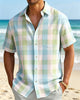Alohadaddy® Basic Check Geometric Print Pocket Short-Sleeve Shirt