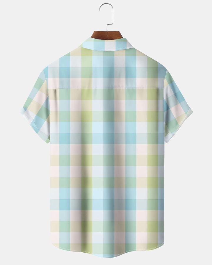 Alohadaddy® Basic Check Geometric Print Pocket Short-Sleeve Shirt