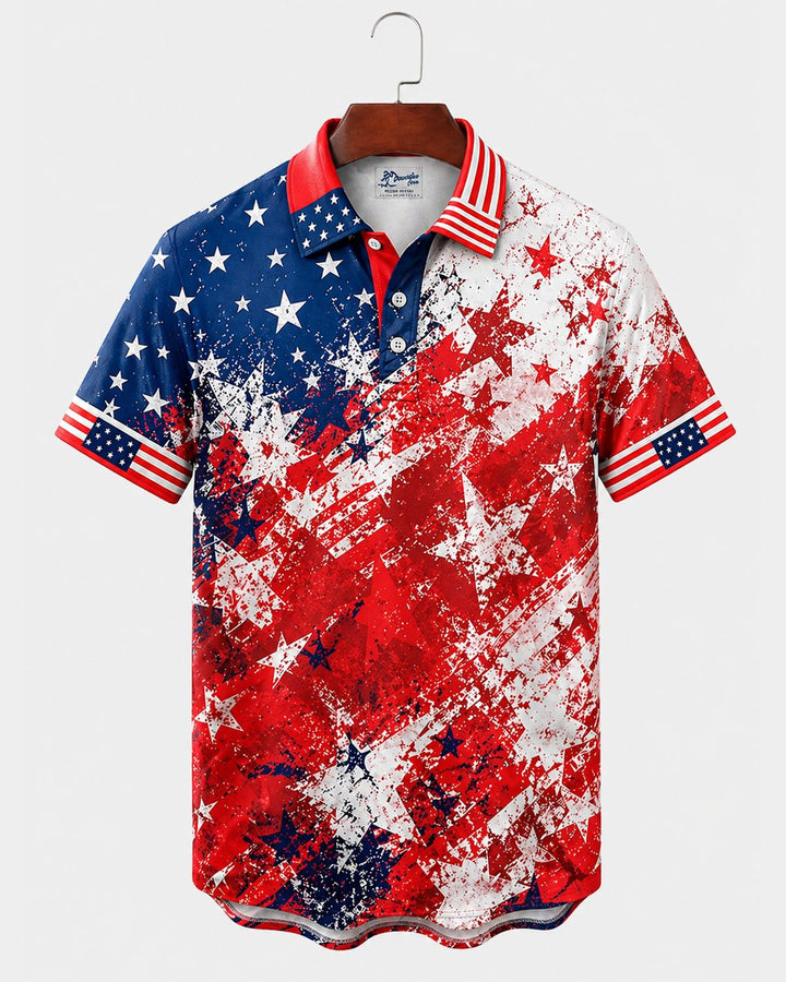 Alohadaddy® Holiday USA Flag 250th Independence Day Gradient Short-Sleeve Polo Shirt