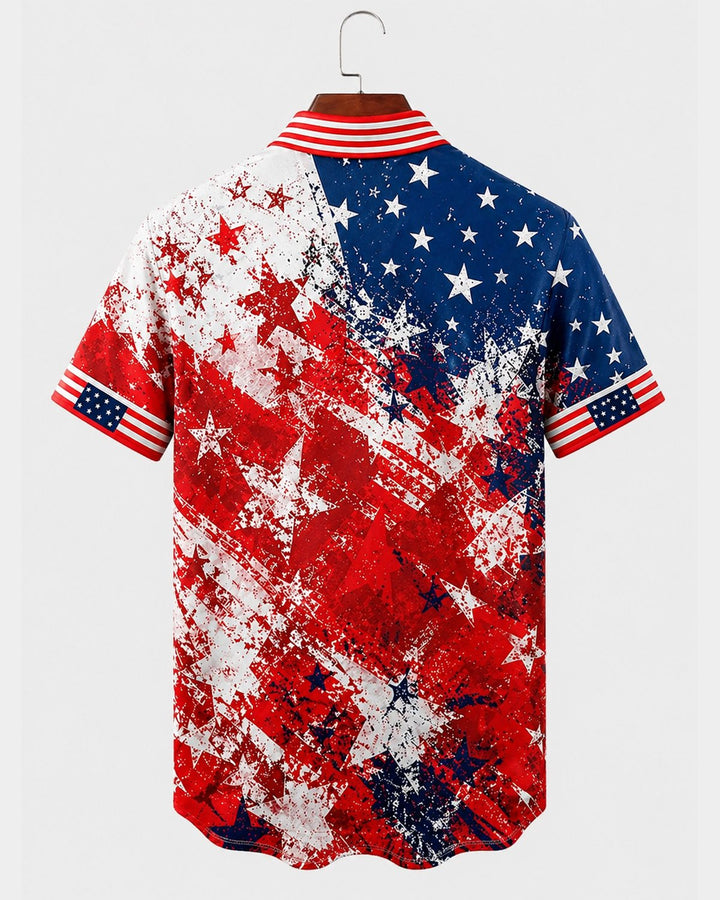 Alohadaddy® Holiday USA Flag 250th Independence Day Gradient Short-Sleeve Polo Shirt
