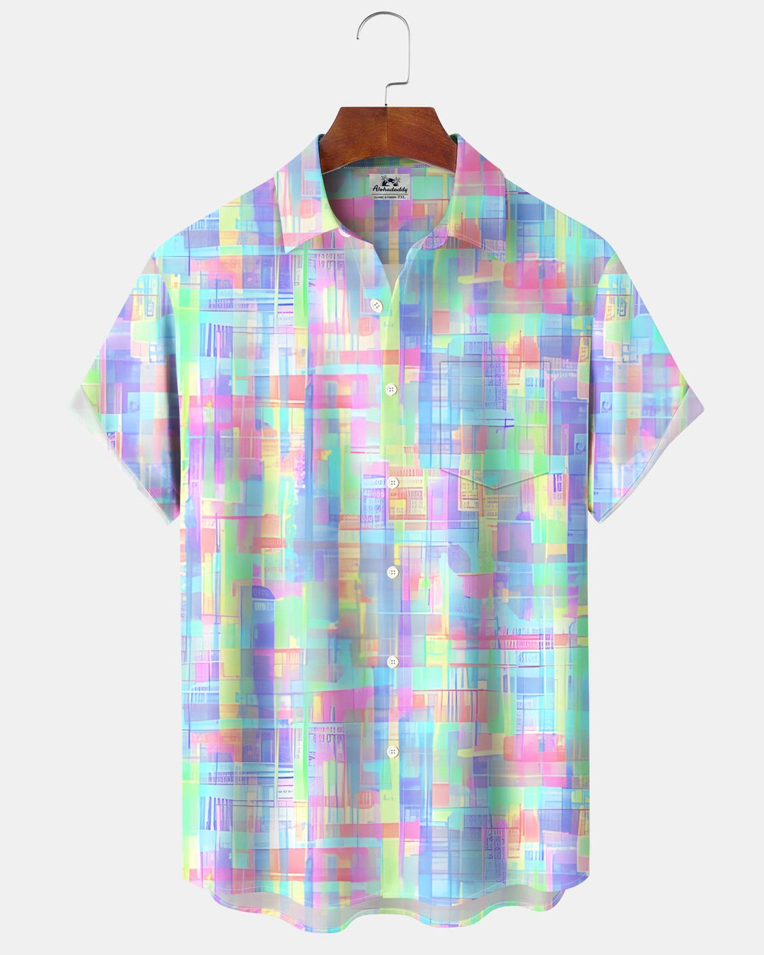 Alohadaddy® Retro Abstract Geometric Gradient Print Short-Sleeve Pocket Shirt
