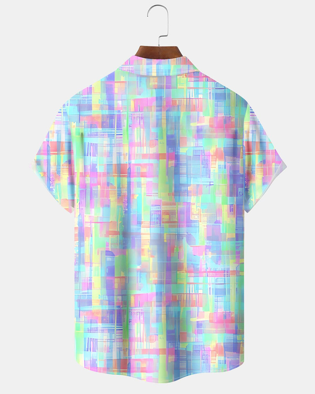 Alohadaddy® Retro Abstract Geometric Gradient Print Short-Sleeve Pocket Shirt