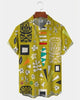 Alohadaddy® Men's Tropic TIKI Mid-Century Abstract Symbols Vibrant Grass Green Imagery Exotic Island Vibe Print Retro Button Down Short-Sleeve Shirt