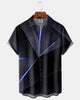 Alohadaddy® Men's Basic Dynamic Geometric Beams Deep Nightfall Composition Electric Blue Ray Strokes Print Retro Button Down Short-Sleeve Shirt