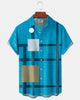 Alohadaddy® Men's Basic 1970S  Minimalist Grid Logic Abstract Color Block Rational Geometric Depth Print Retro Button Down Short-Sleeve Shirt