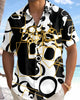 Alohadaddy® Men's Vintage Abstract Geometry Vibrant Yellow Contrast Deconstructed Artistic Blocks Print Retro Button Down Short-Sleeve Shirt