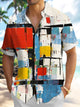 Alohadaddy® Men's Geometric Color Block Button Up 3D Print Pocket Vacation Holiday Shirt