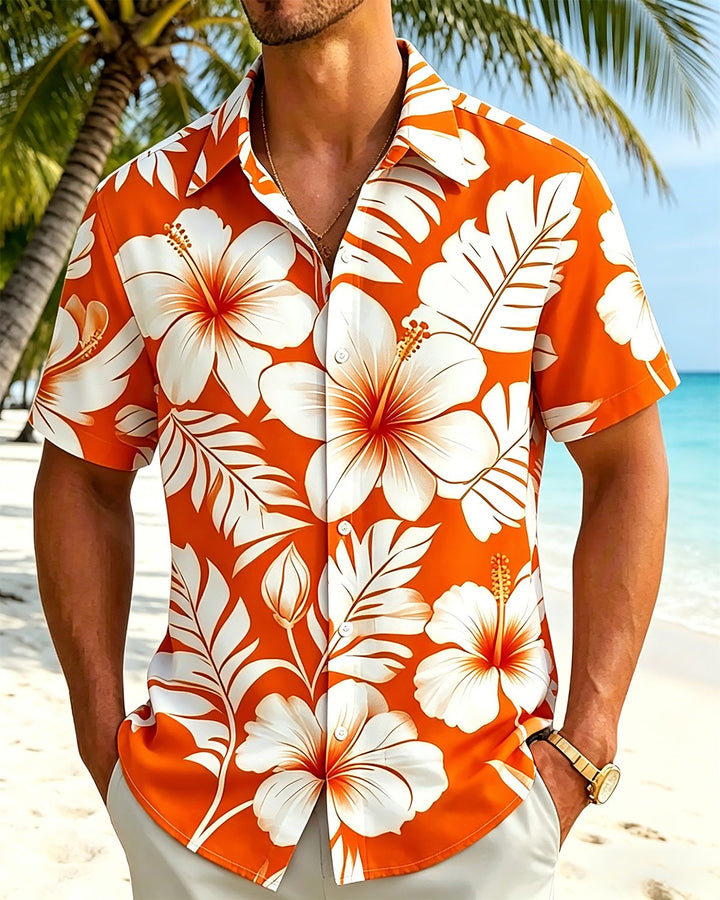 Alohadaddy® Hawaiian Floral Hibiscus Tropical Resort Short-Sleeve Shirt