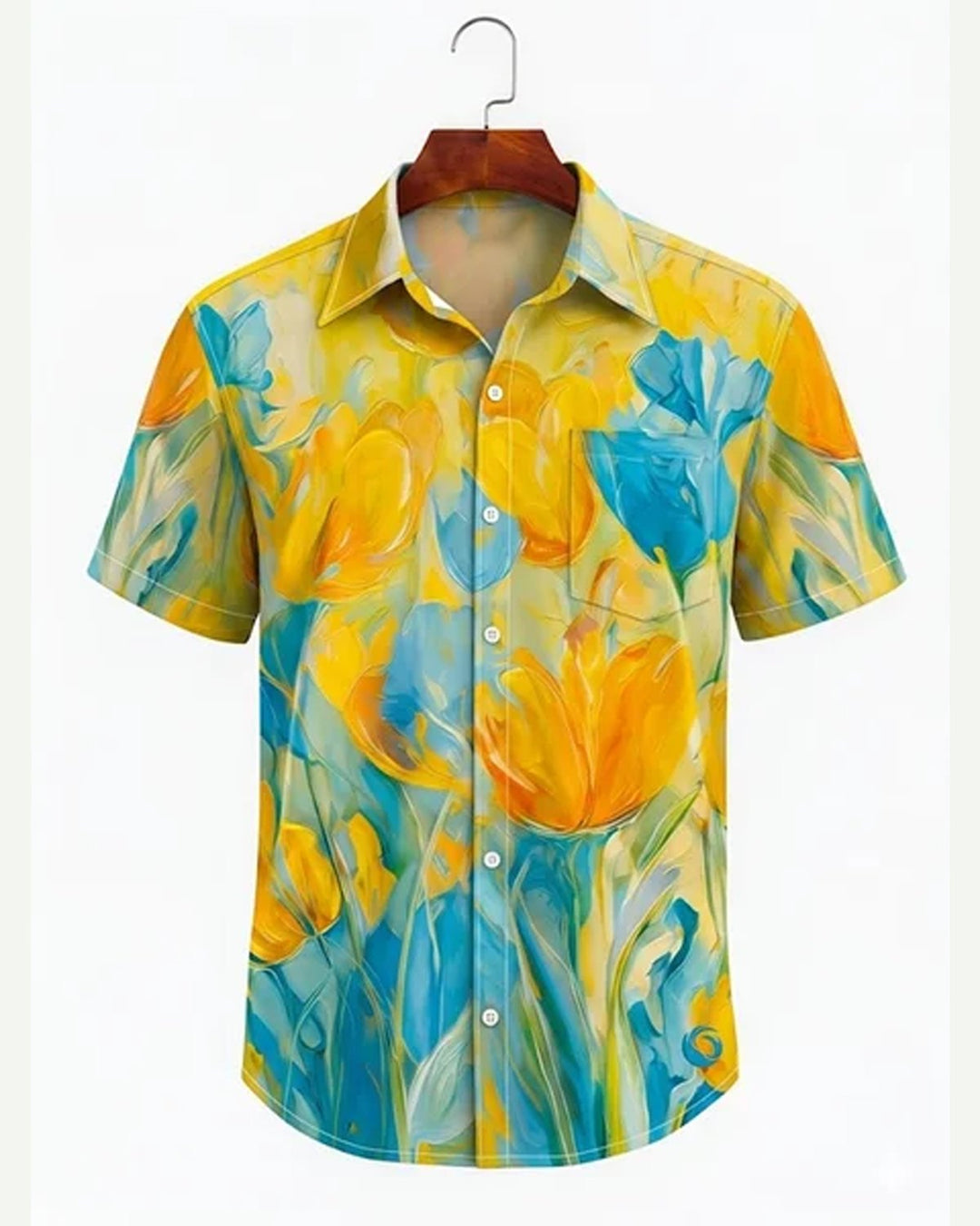 Alohadaddy® Hawaiian Floral Oil Painting Art Print Short-Sleeve Shirt