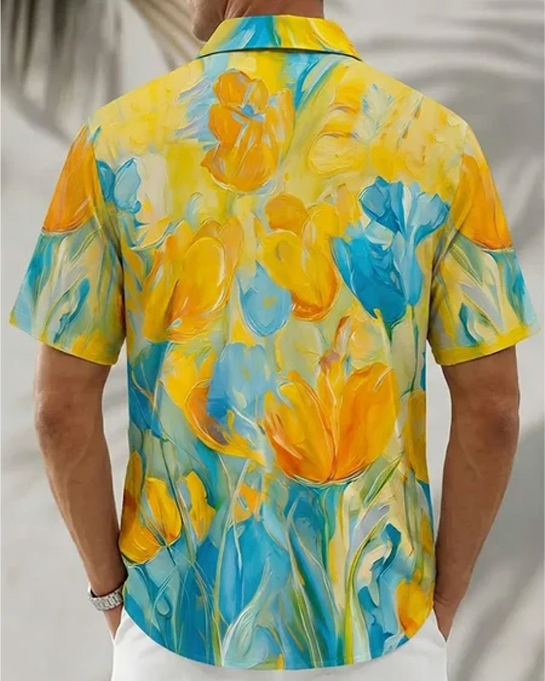 Alohadaddy® Hawaiian Floral Oil Painting Art Print Short-Sleeve Shirt